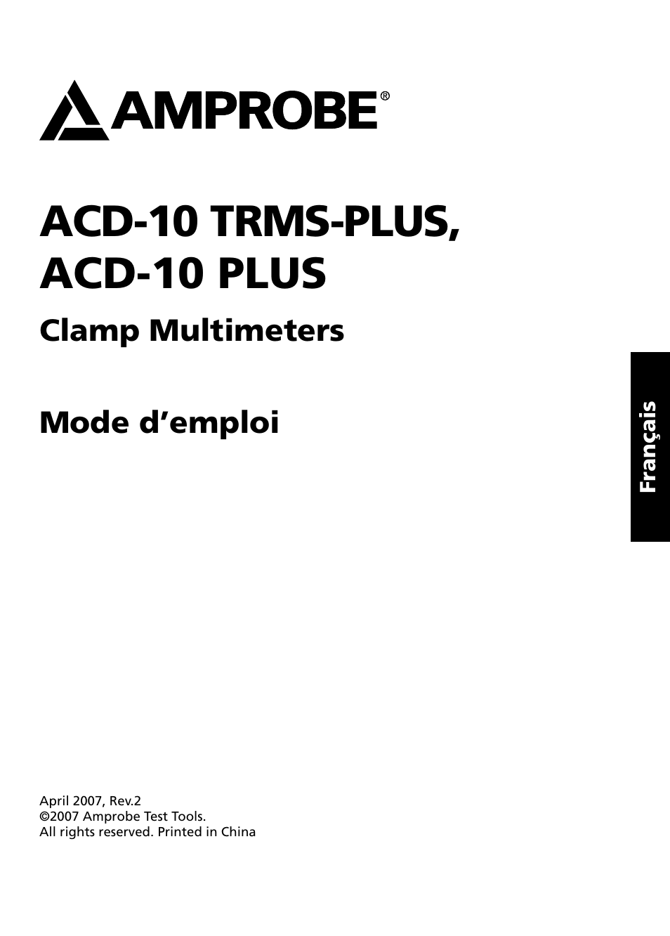 Acd-10 trms-plus, acd-10 plus, Clamp multimeters mode d’emploi | Amprobe ACD-10-TRMS-PLUS ACD-10-PLUS Clamp-Multimeters User Manual | Page 21 / 116