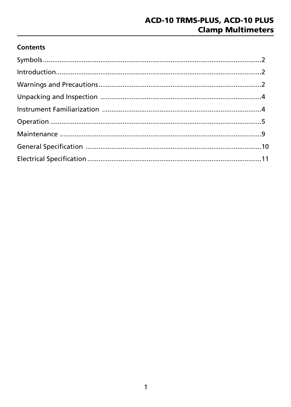 Amprobe ACD-10-TRMS-PLUS ACD-10-PLUS Clamp-Multimeters User Manual | Page 4 / 116