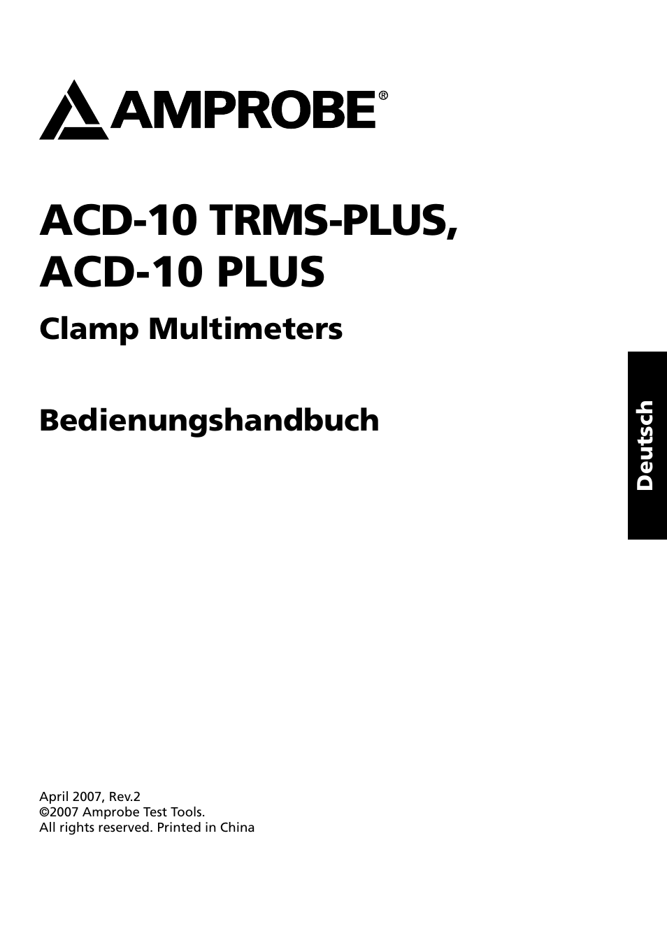 Acd-10 trms-plus, acd-10 plus, Clamp multimeters bedienungshandbuch | Amprobe ACD-10-TRMS-PLUS ACD-10-PLUS Clamp-Multimeters User Manual | Page 40 / 116