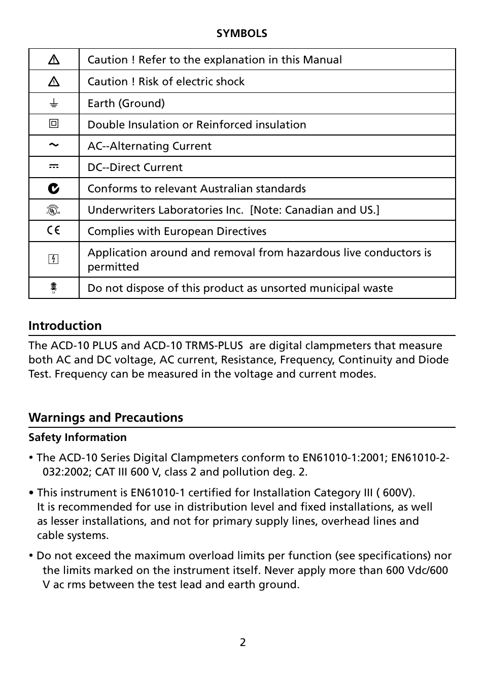 Amprobe ACD-10-TRMS-PLUS ACD-10-PLUS Clamp-Multimeters User Manual | Page 5 / 116