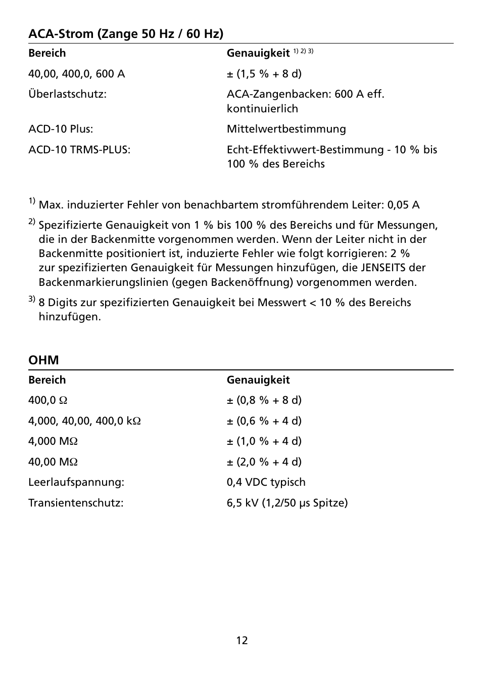 Aca-strom (zange 50 hz / 60 hz) | Amprobe ACD-10-TRMS-PLUS ACD-10-PLUS Clamp-Multimeters User Manual | Page 53 / 116