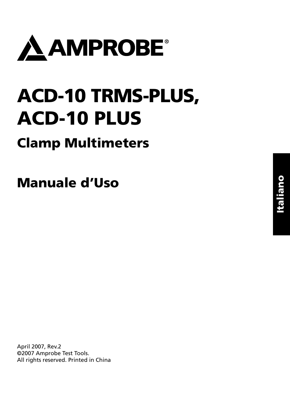 Acd-10 trms-plus, acd-10 plus, Clamp multimeters manuale d’uso | Amprobe ACD-10-TRMS-PLUS ACD-10-PLUS Clamp-Multimeters User Manual | Page 59 / 116