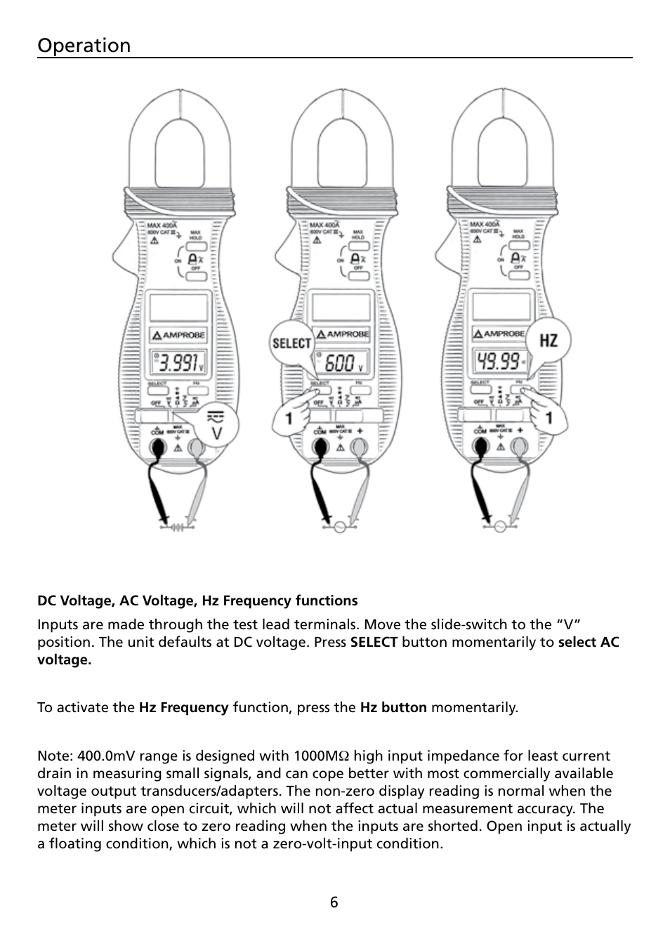 Operation | Amprobe ACD-14-FX Clamp-On-Multimeter User Manual | Page 8 / 19