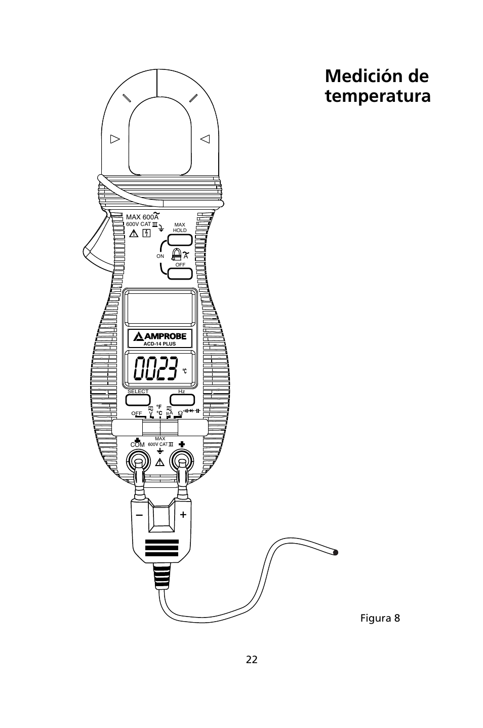 Medición de temperatura, Figura 8 | Amprobe ACD-14-PLUS Clamp-On-Multimeters User Manual | Page 121 / 148