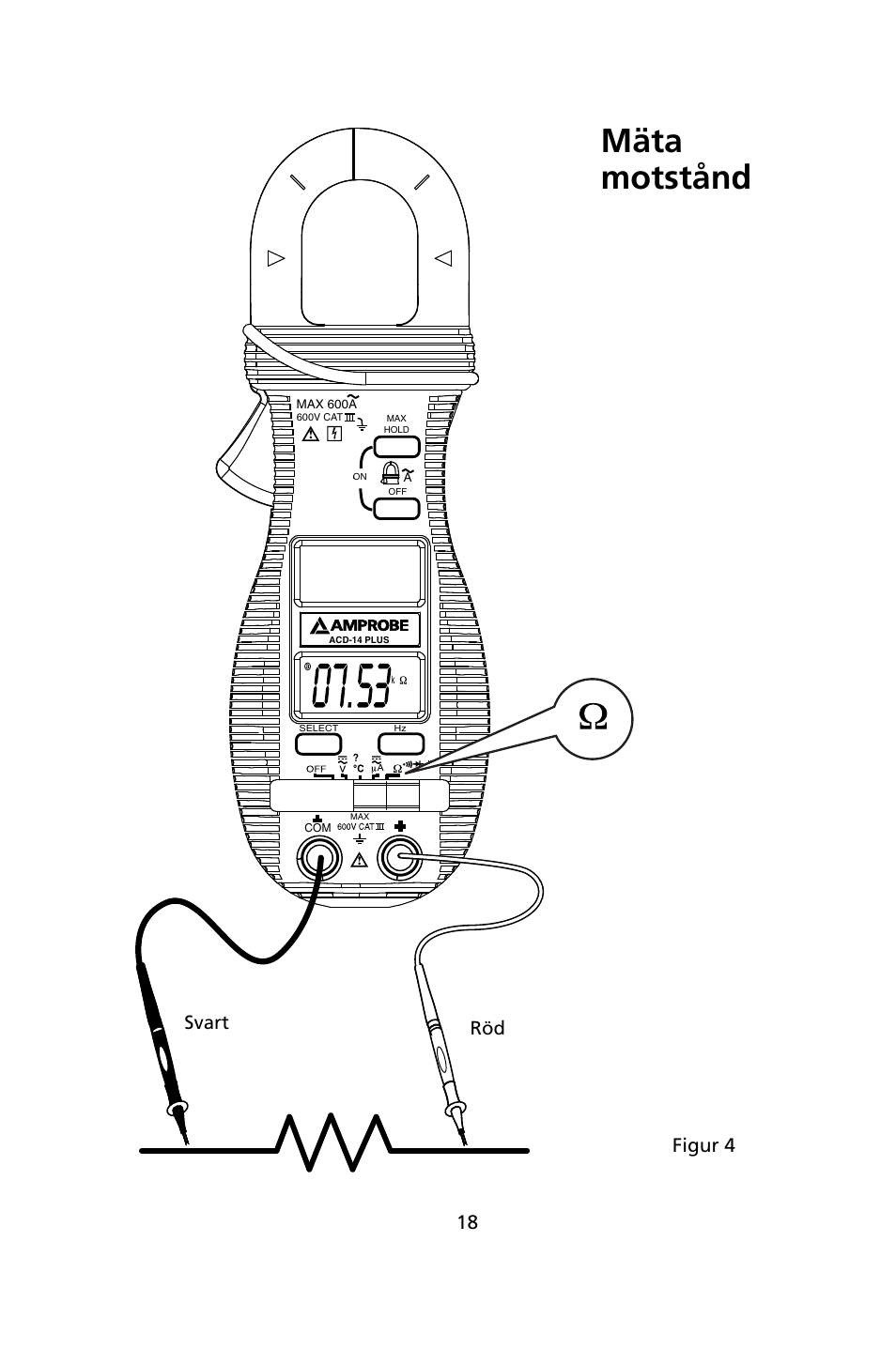 Mäta motstånd, Svart röd, Figur 4 | Amprobe ACD-14-PLUS Clamp-On-Multimeters User Manual | Page 141 / 148