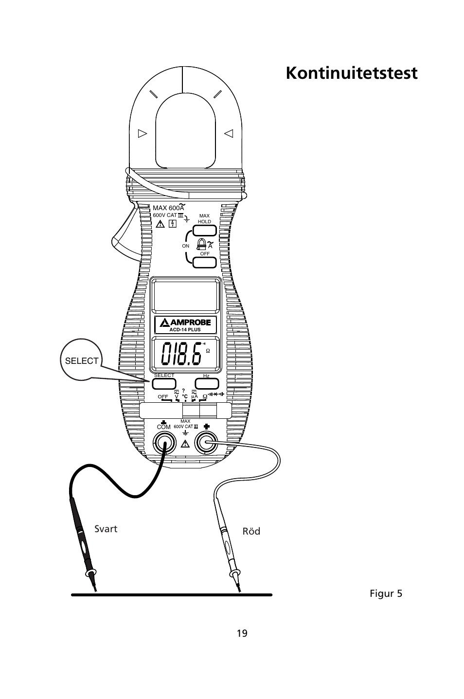 Kontinuitetstest, Svart röd, Figur 5 | Select | Amprobe ACD-14-PLUS Clamp-On-Multimeters User Manual | Page 142 / 148