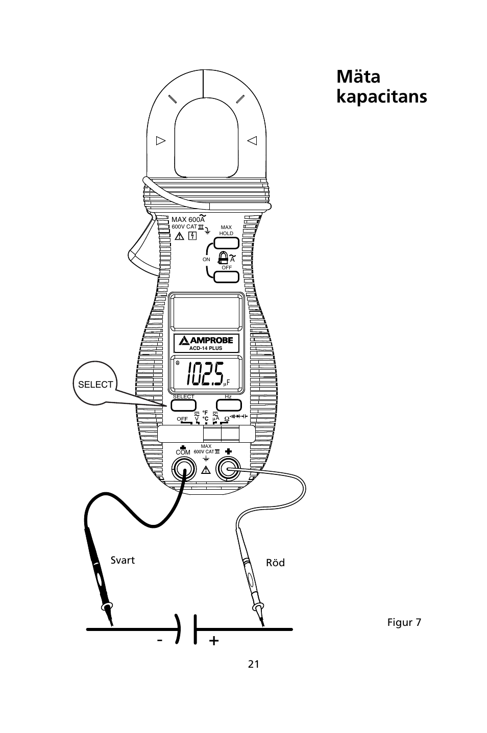 Mäta kapacitans, Svart, Figur 7 | Amprobe ACD-14-PLUS Clamp-On-Multimeters User Manual | Page 144 / 148