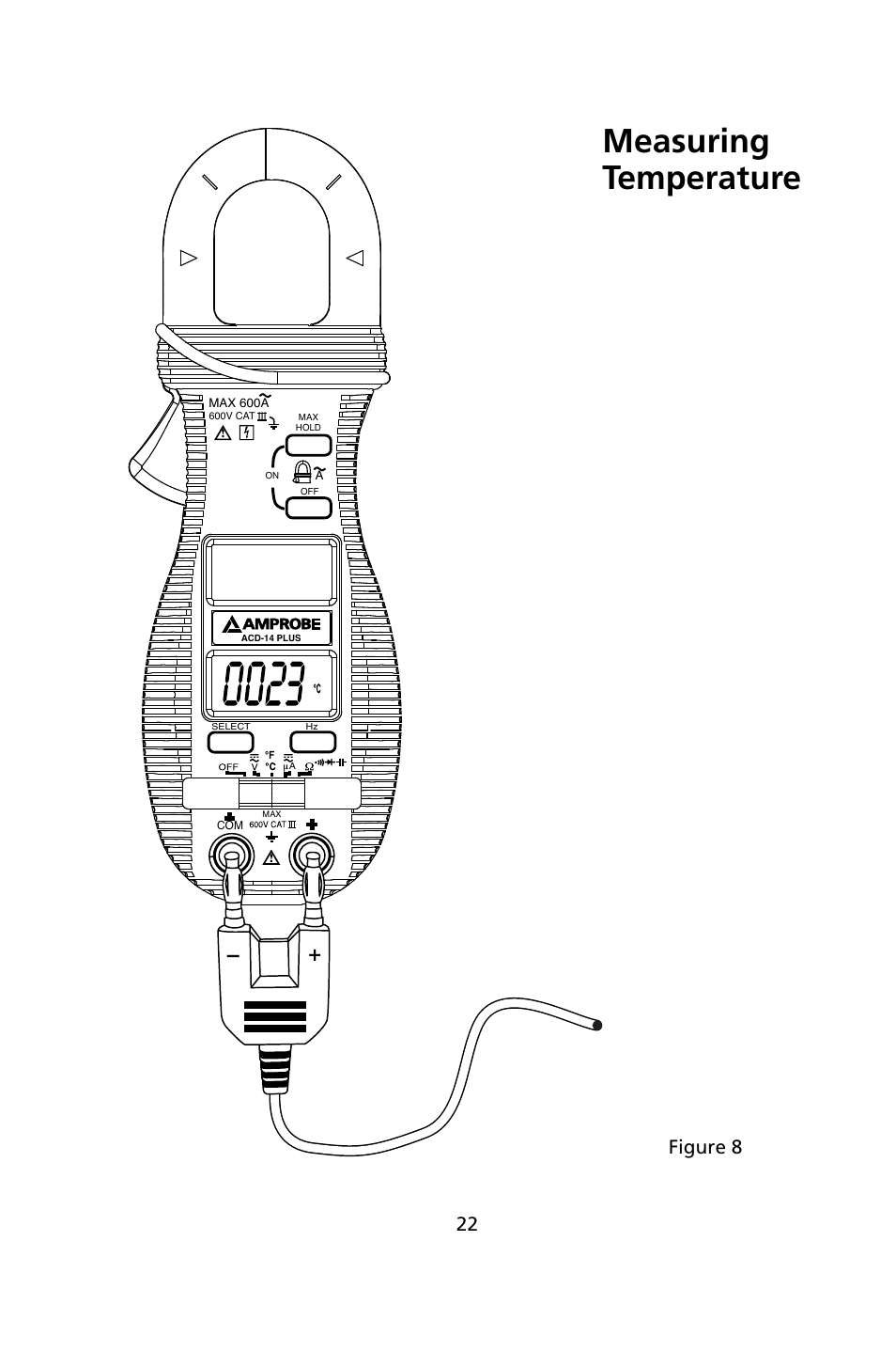 Measuring temperature, Figure 8 | Amprobe ACD-14-PLUS Clamp-On-Multimeters User Manual | Page 25 / 148