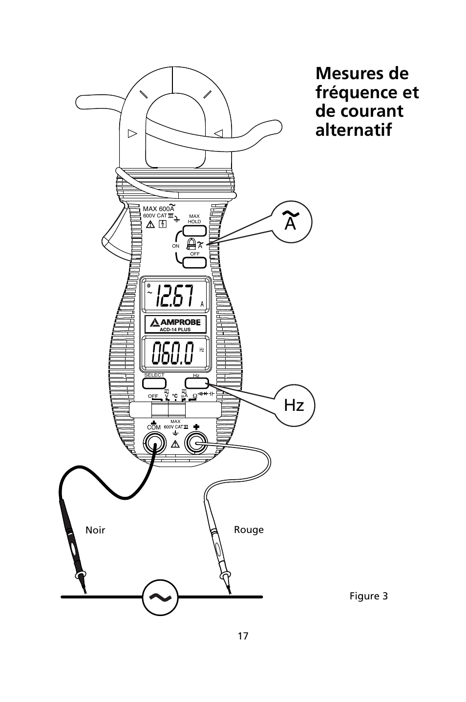 Mesures de fréquence et de courant alternatif | Amprobe ACD-14-PLUS Clamp-On-Multimeters User Manual | Page 44 / 148