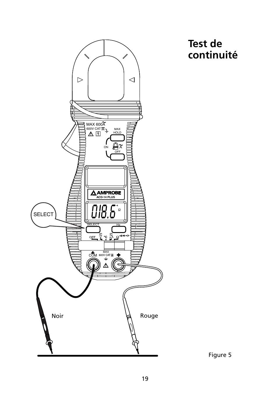 Test de continuité, Noir rouge, Figure 5 | Amprobe ACD-14-PLUS Clamp-On-Multimeters User Manual | Page 46 / 148