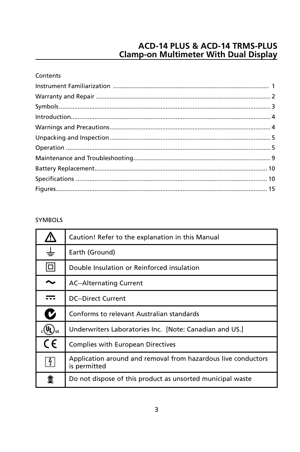 Amprobe ACD-14-PLUS Clamp-On-Multimeters User Manual | Page 6 / 148