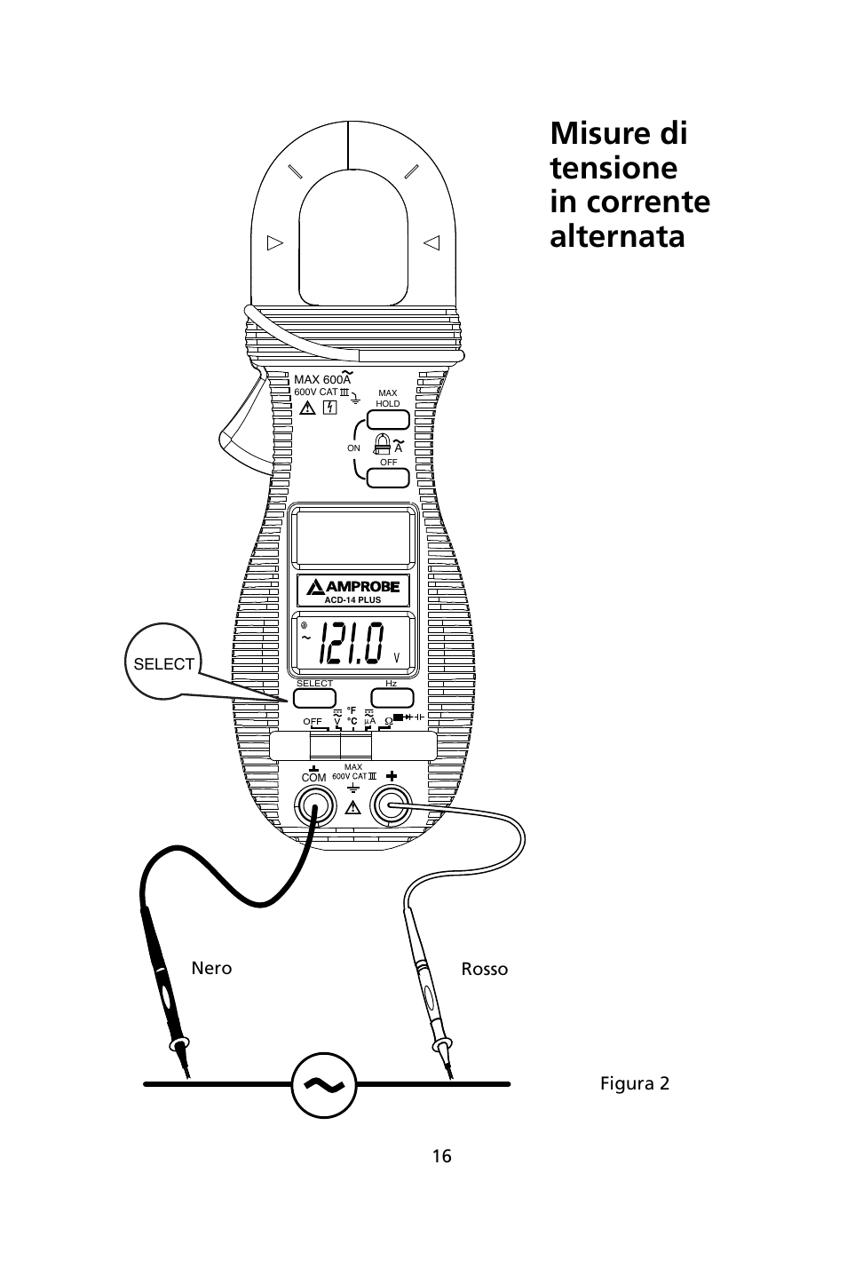Misure di tensione in corrente alternata, Nero rosso, Figura 2 | Amprobe ACD-14-PLUS Clamp-On-Multimeters User Manual | Page 91 / 148
