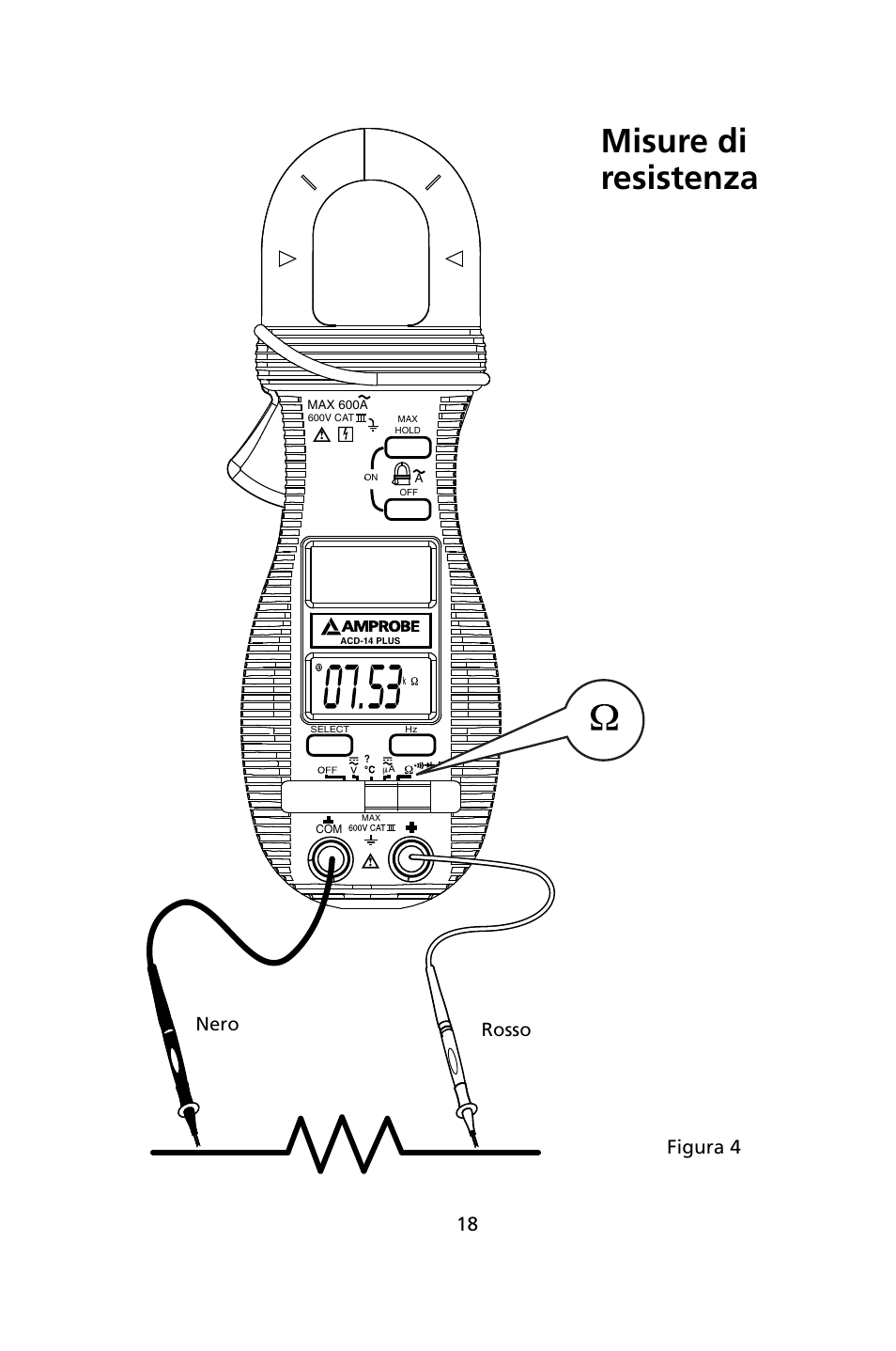 Misure di resistenza, Nero rosso, Figura 4 | Amprobe ACD-14-PLUS Clamp-On-Multimeters User Manual | Page 93 / 148