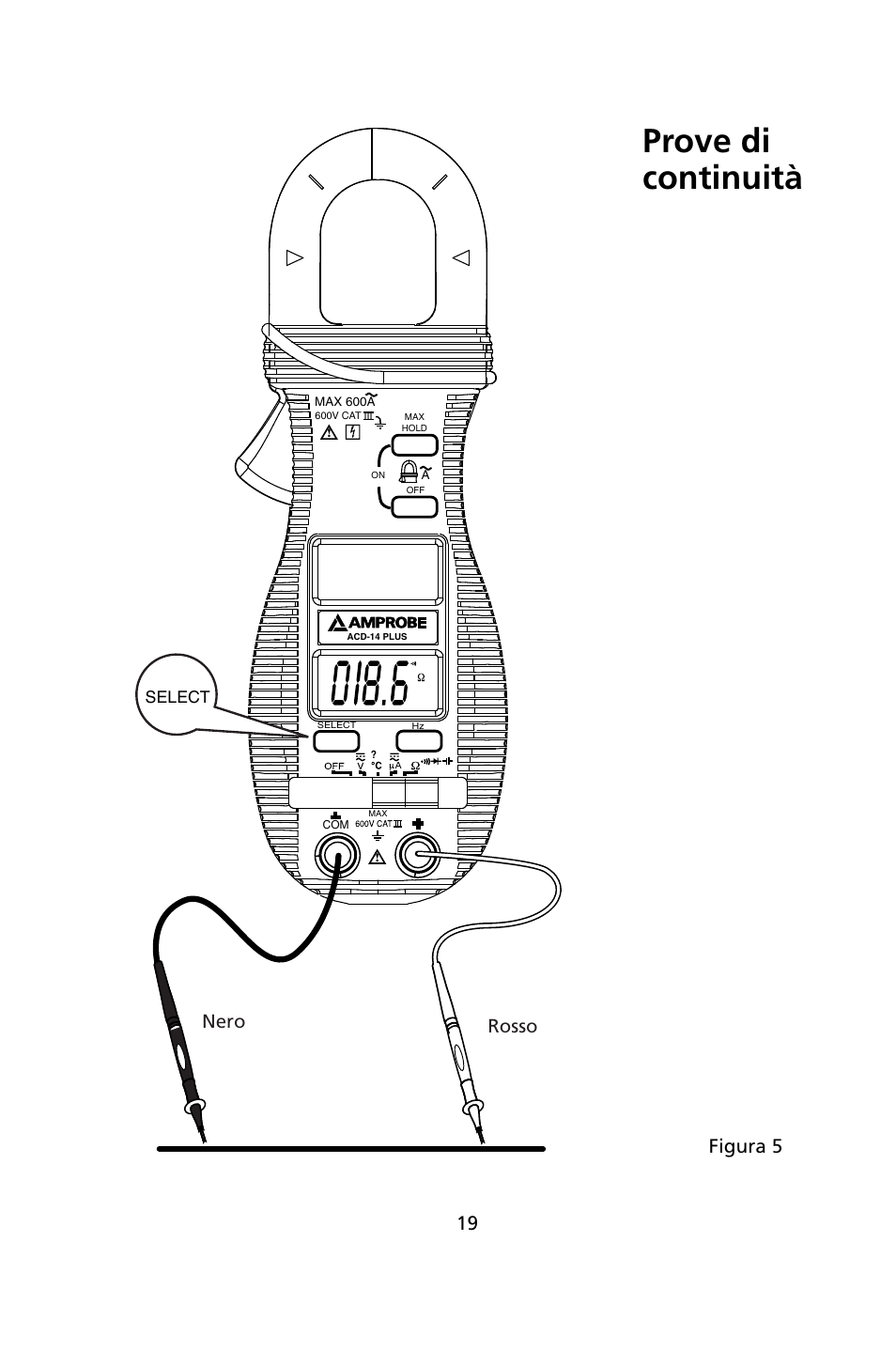 Prove di continuità, Nero rosso, Figura 5 | Amprobe ACD-14-PLUS Clamp-On-Multimeters User Manual | Page 94 / 148