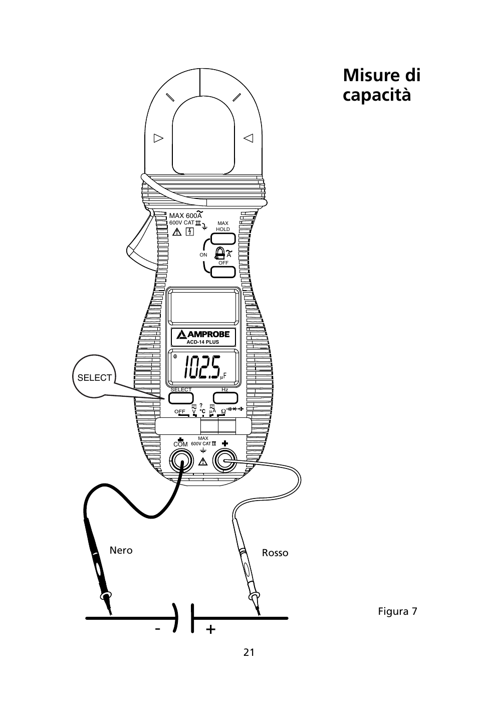 Misure di capacità, Nero, Rosso | Figura 7 | Amprobe ACD-14-PLUS Clamp-On-Multimeters User Manual | Page 96 / 148