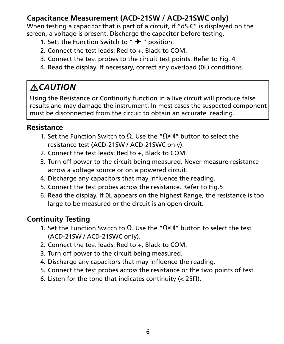 Caution | Amprobe ACD-20SW Digital-Clamp-Meters User Manual | Page 11 / 84