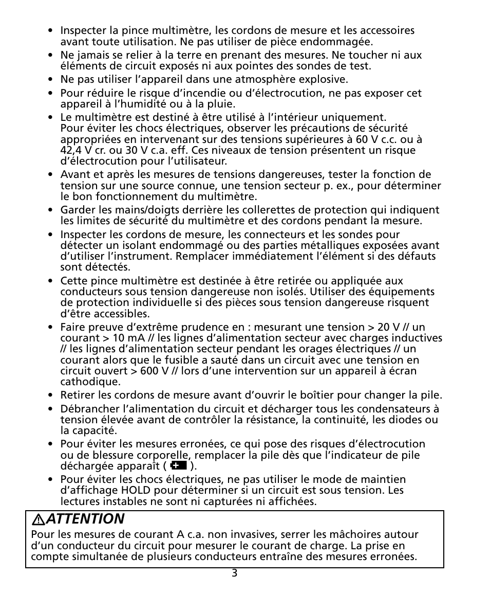 Attention | Amprobe ACD-20SW Digital-Clamp-Meters User Manual | Page 24 / 84