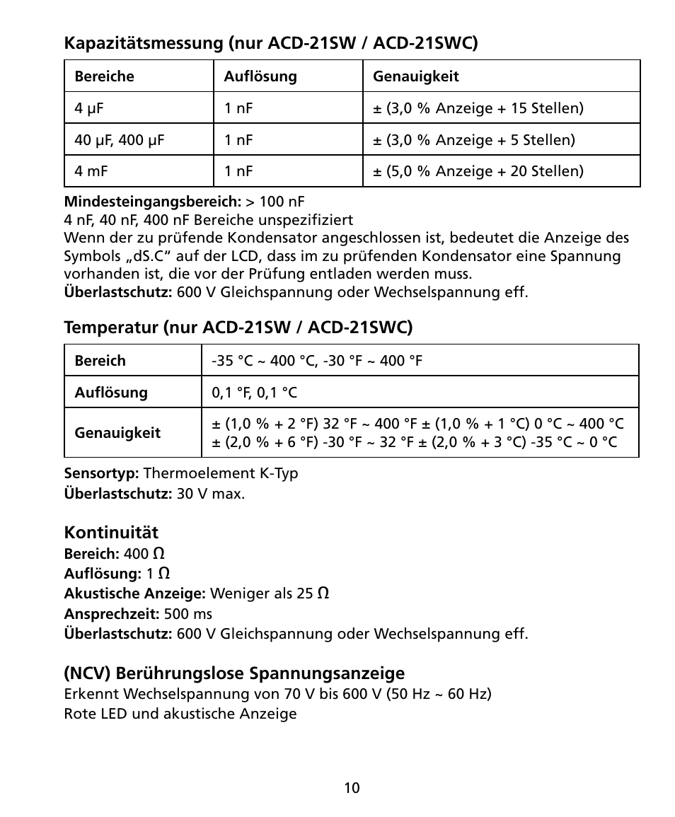 Amprobe ACD-20SW Digital-Clamp-Meters User Manual | Page 47 / 84