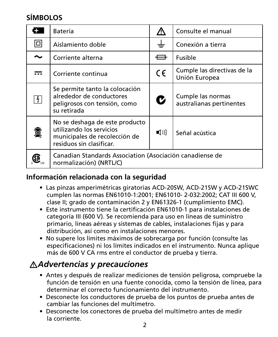 Amprobe ACD-20SW Digital-Clamp-Meters User Manual | Page 71 / 84