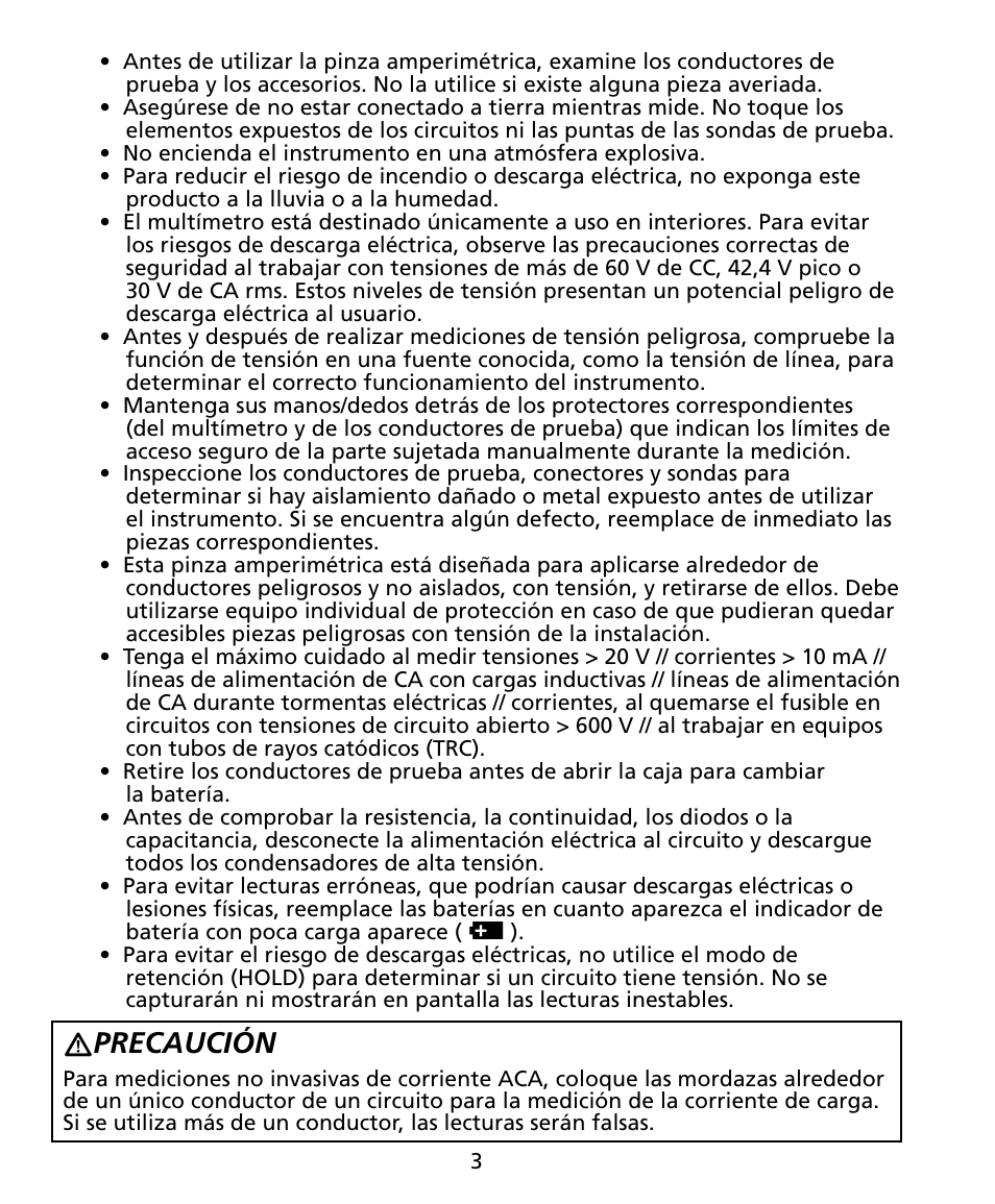 Precaución | Amprobe ACD-20SW Digital-Clamp-Meters User Manual | Page 72 / 84