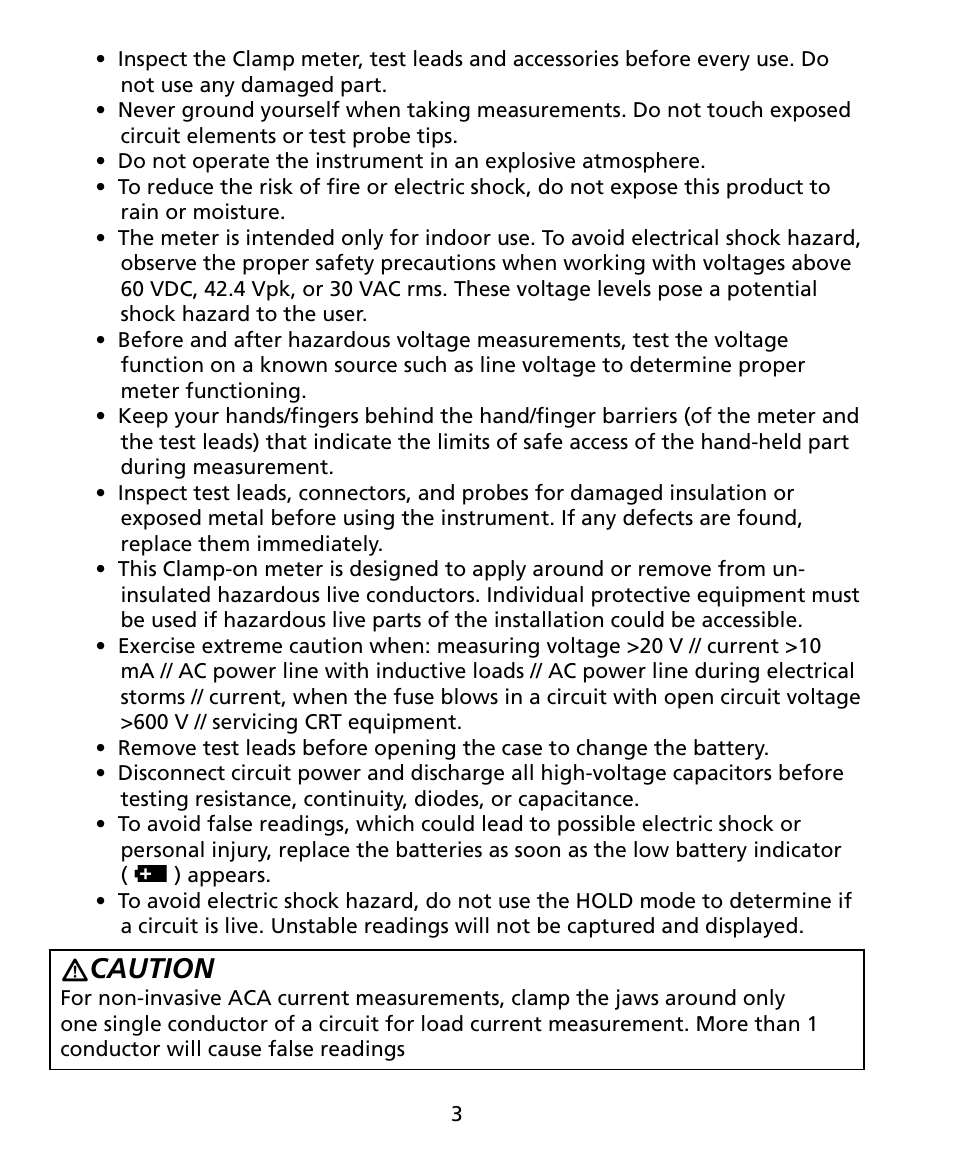 Caution | Amprobe ACD-20SW Digital-Clamp-Meters User Manual | Page 8 / 84