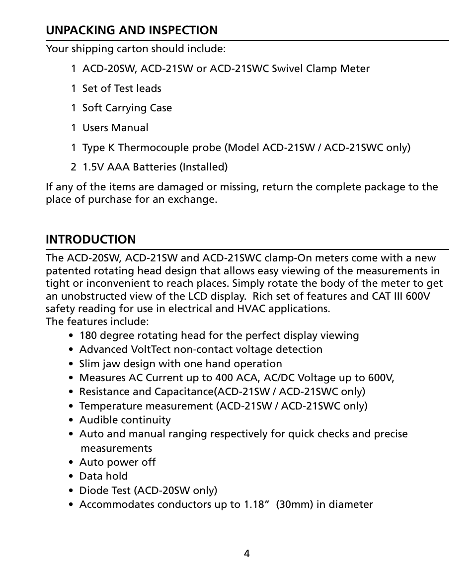 Amprobe ACD-20SW Digital-Clamp-Meters User Manual | Page 9 / 84