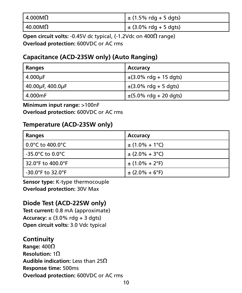 Amprobe ACD-22SW Digital-Clamp-Meters User Manual | Page 15 / 20