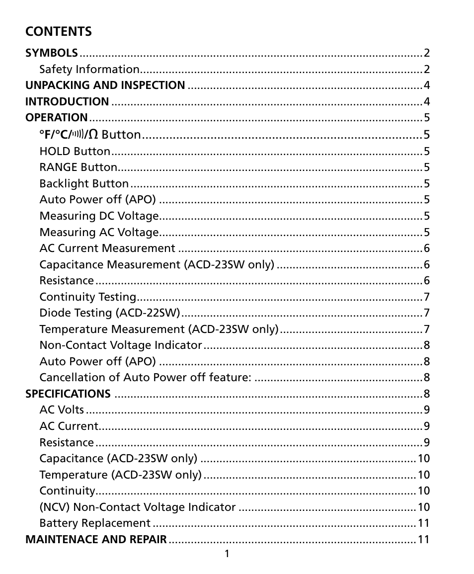 Amprobe ACD-22SW Digital-Clamp-Meters User Manual | Page 6 / 20