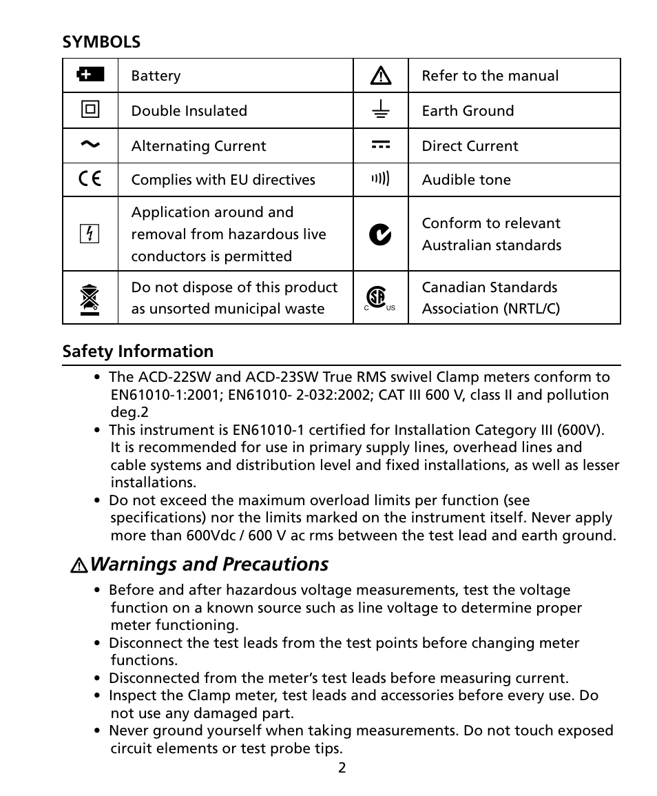 Amprobe ACD-22SW Digital-Clamp-Meters User Manual | Page 7 / 20