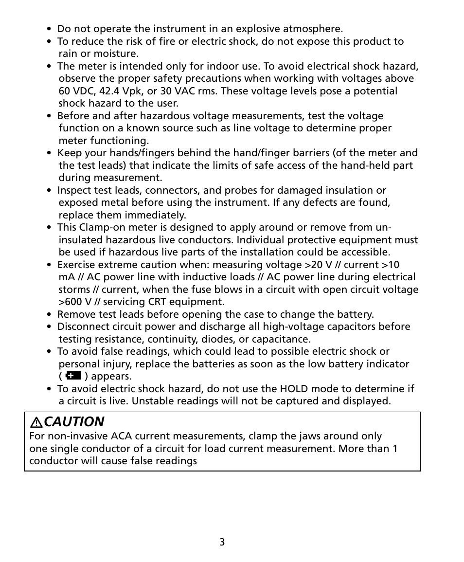 Caution | Amprobe ACD-22SW Digital-Clamp-Meters User Manual | Page 8 / 20