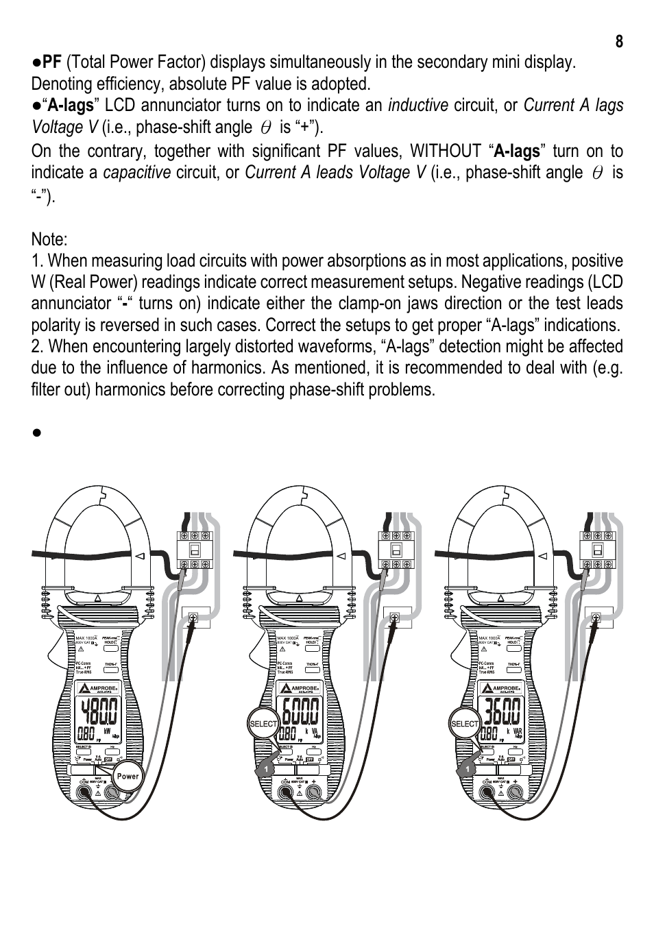 Amprobe ACD-30P Clamp-On-Power-Meters User Manual | Page 9 / 20