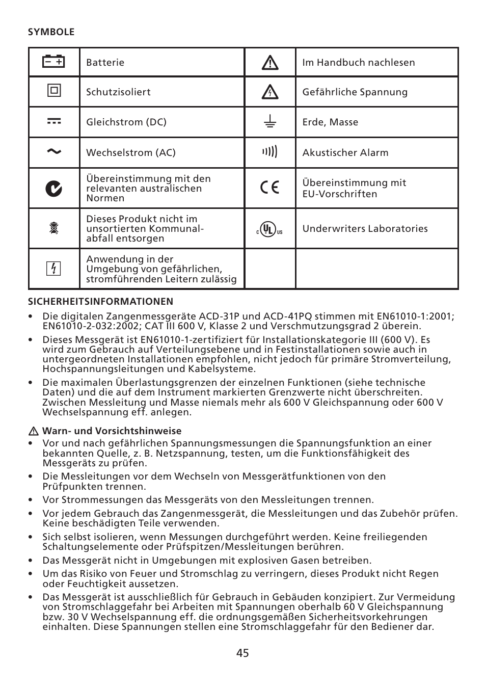 Amprobe ACD-30P Clamp-On-Power-Meters User Manual | Page 46 / 121