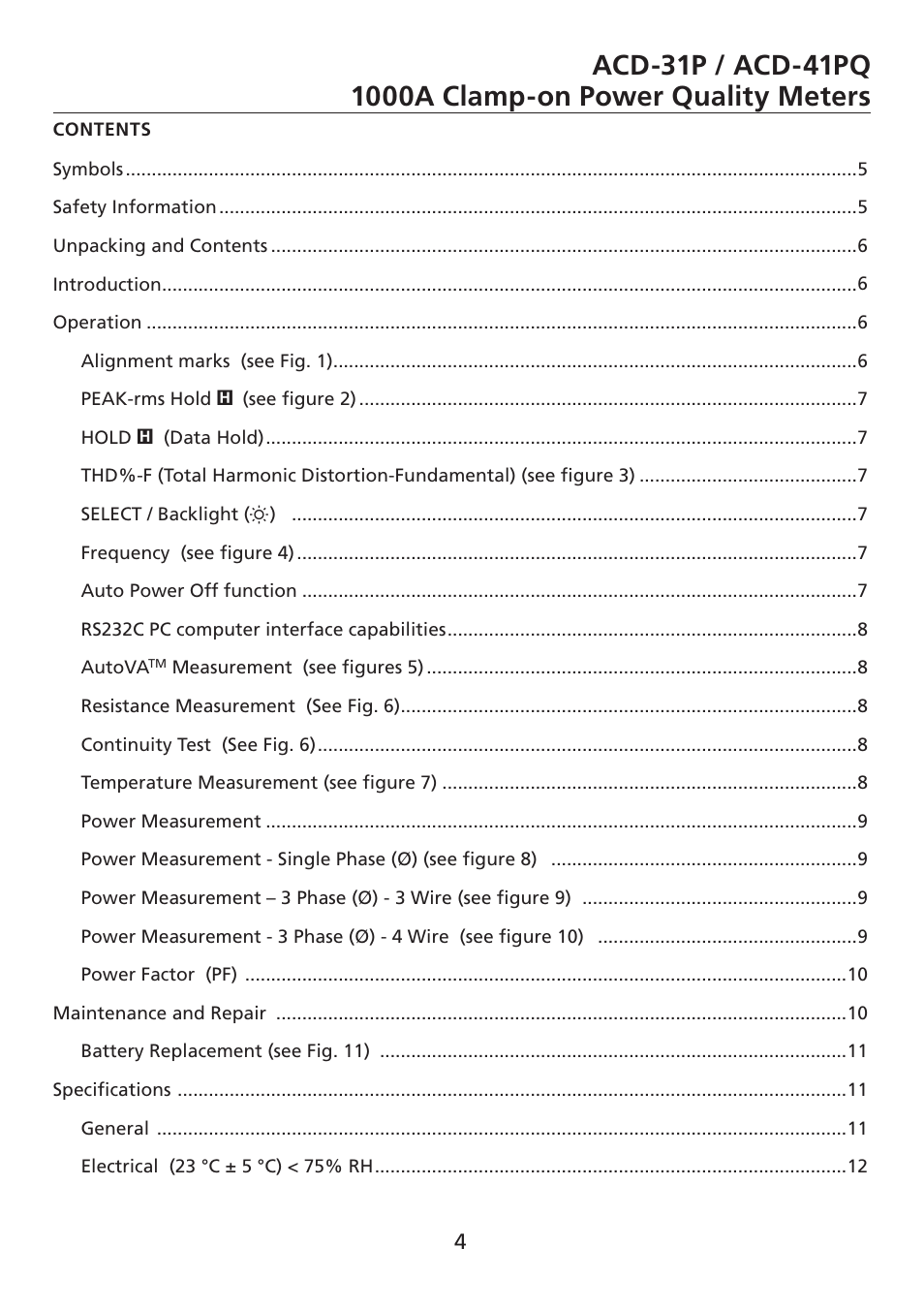 Amprobe ACD-30P Clamp-On-Power-Meters User Manual | Page 5 / 121