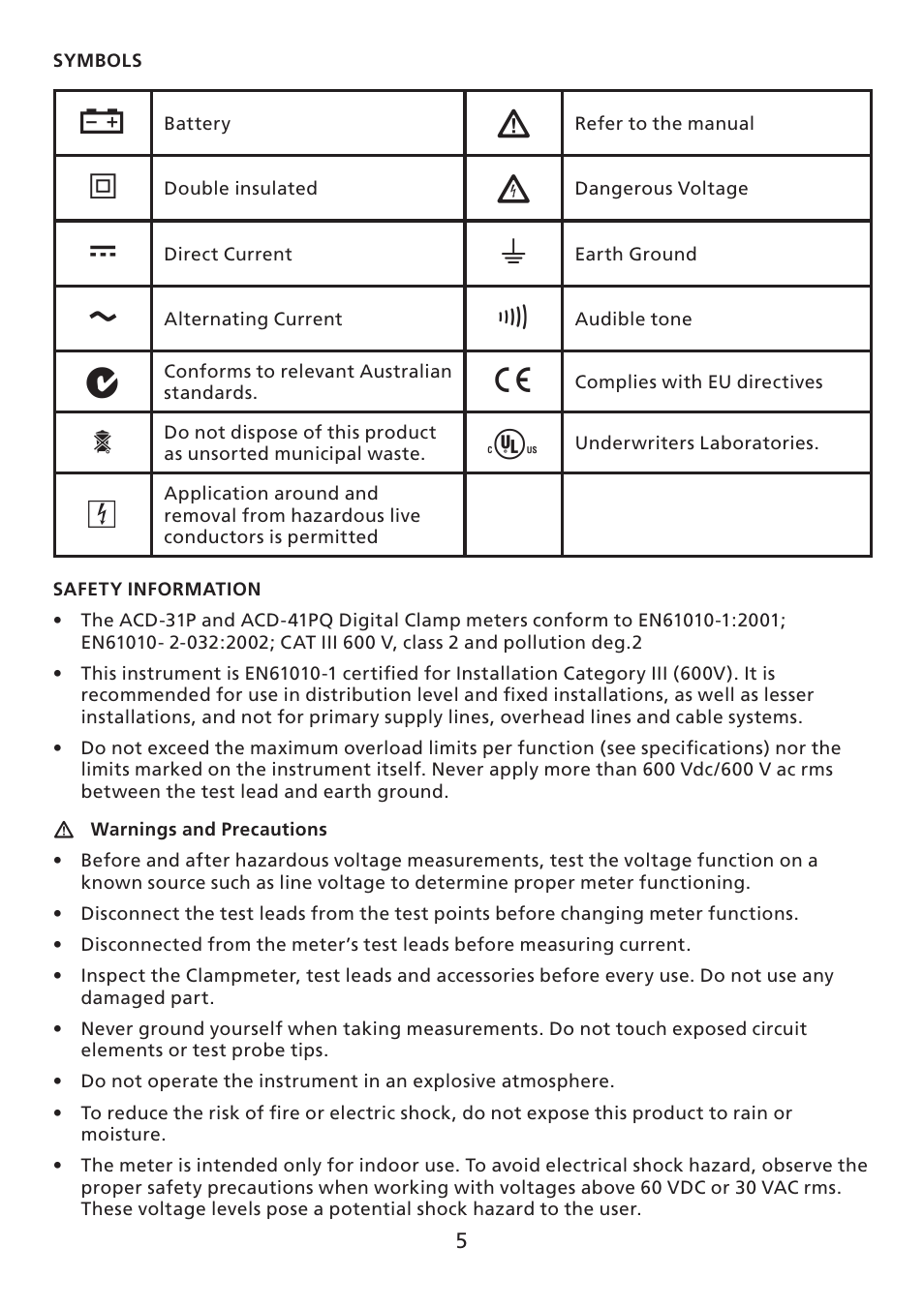 Amprobe ACD-30P Clamp-On-Power-Meters User Manual | Page 6 / 121