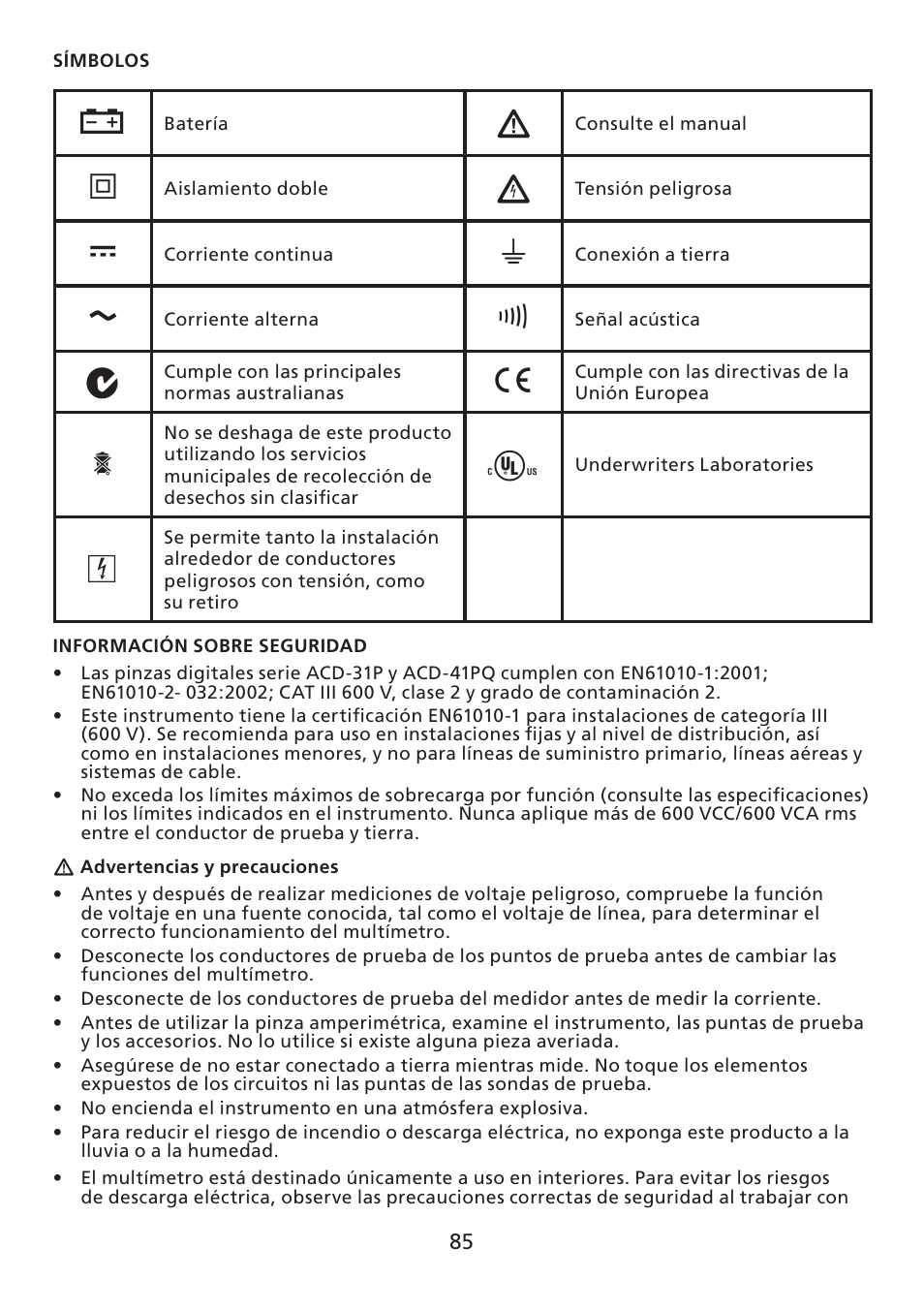 Amprobe ACD-30P Clamp-On-Power-Meters User Manual | Page 86 / 121
