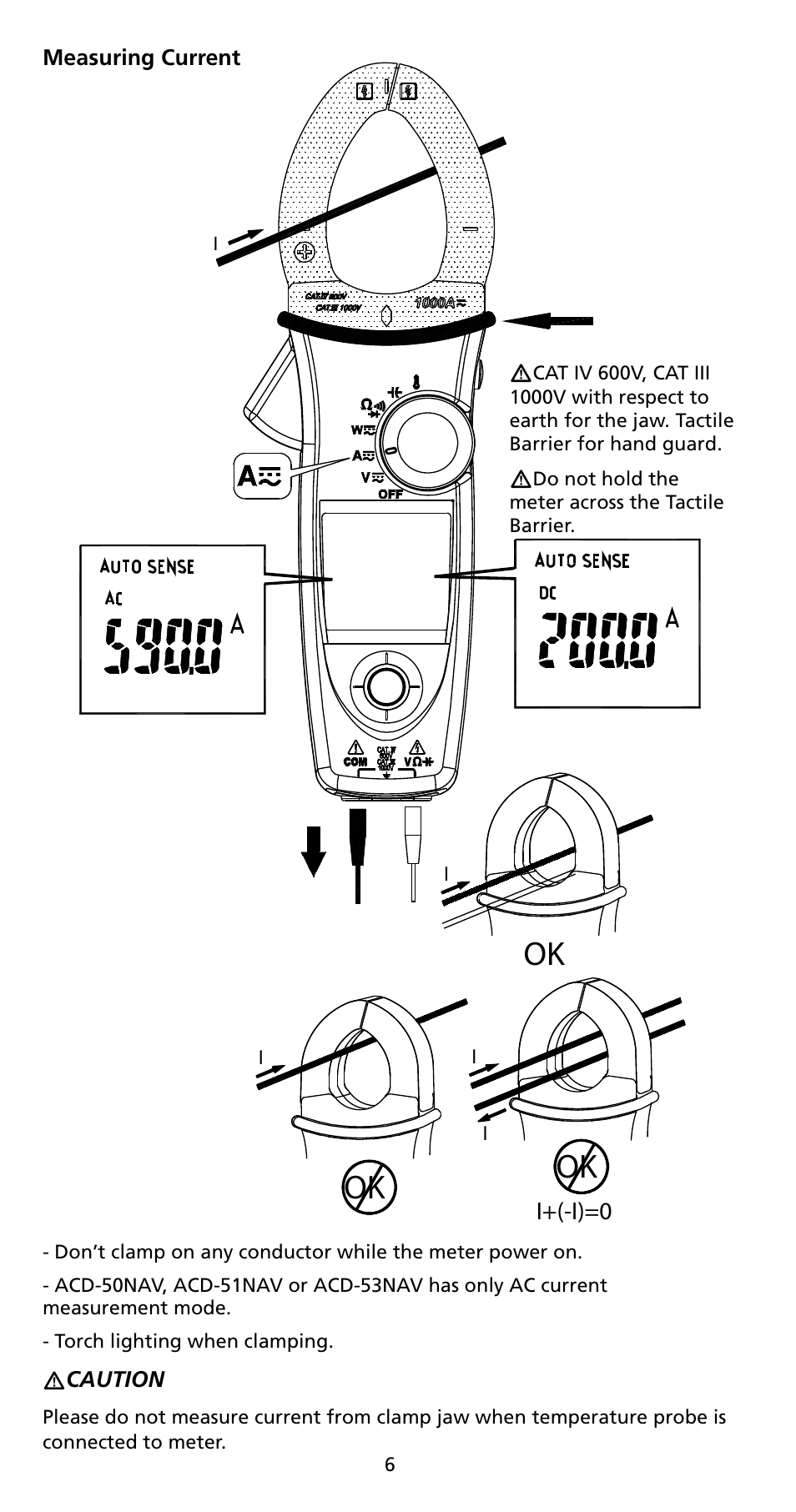 Amprobe ACD-50NAV ACD-51NAV ACDC-52NAV ACD-53NAV ACD-54NAV Navigator-Clamps User Manual | Page 12 / 36
