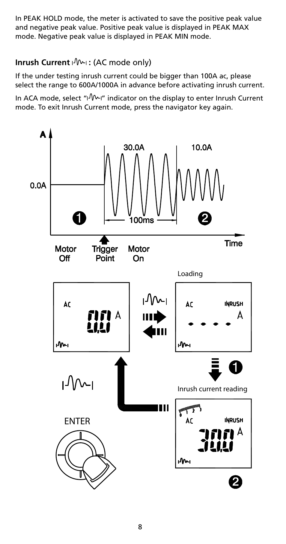 Enter | Amprobe ACD-50NAV ACD-51NAV ACDC-52NAV ACD-53NAV ACD-54NAV Navigator-Clamps User Manual | Page 14 / 36