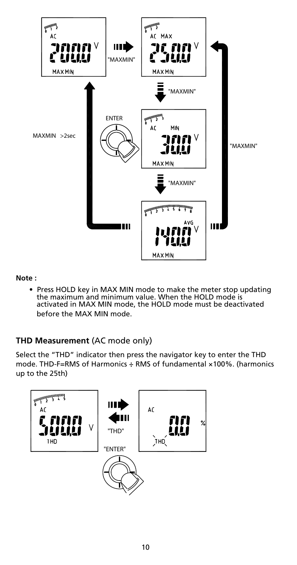 Thd measurement (ac mode only) | Amprobe ACD-50NAV ACD-51NAV ACDC-52NAV ACD-53NAV ACD-54NAV Navigator-Clamps User Manual | Page 16 / 36