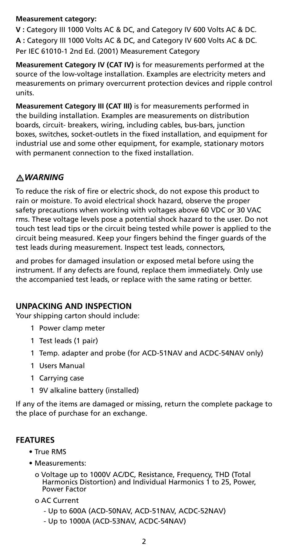 Amprobe ACD-50NAV ACD-51NAV ACDC-52NAV ACD-53NAV ACD-54NAV Navigator-Clamps User Manual | Page 8 / 36