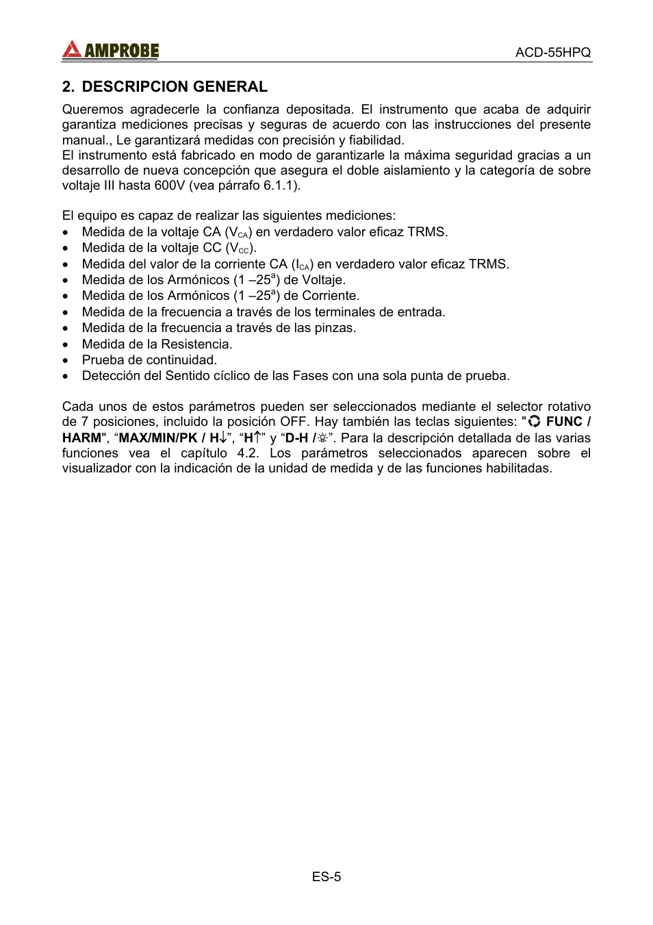 Descripcion general | Amprobe ACD-55HPQ Clamp-Meter User Manual | Page 38 / 62