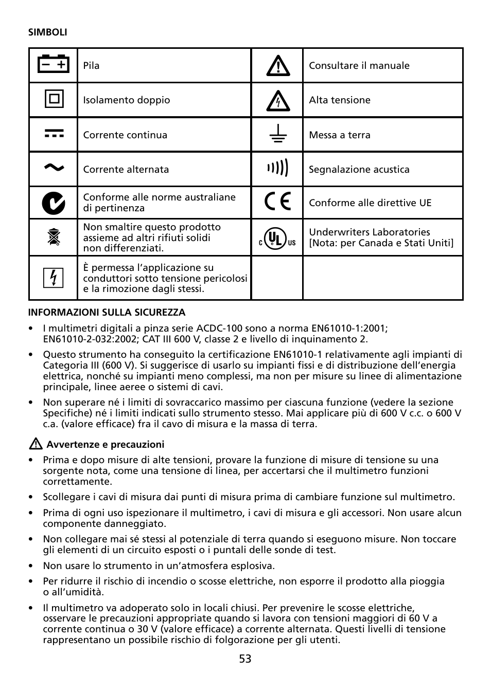 Amprobe ACDC-100 Clamp-On-Multimeters User Manual | Page 54 / 97