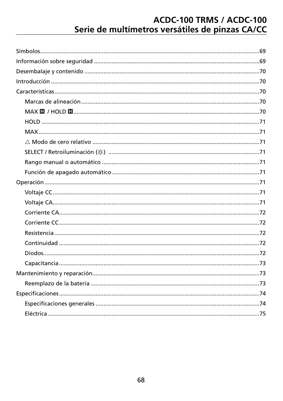 Amprobe ACDC-100 Clamp-On-Multimeters User Manual | Page 69 / 97