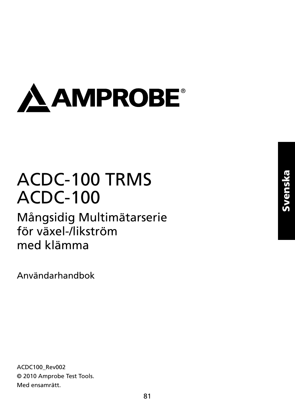 Amprobe ACDC-100 Clamp-On-Multimeters User Manual | Page 82 / 97