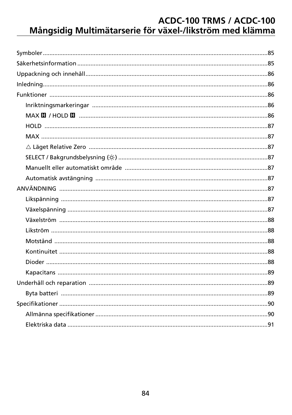 Amprobe ACDC-100 Clamp-On-Multimeters User Manual | Page 85 / 97