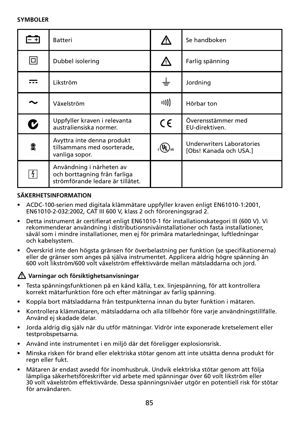 Amprobe ACDC-100 Clamp-On-Multimeters User Manual | Page 86 / 97