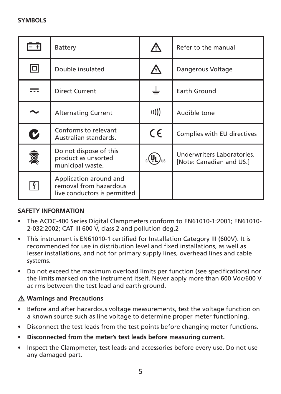 Amprobe ACDC-400 Digital-Clamp-On-Multimeter User Manual | Page 6 / 98