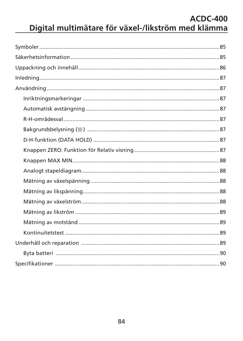 Amprobe ACDC-400 Digital-Clamp-On-Multimeter User Manual | Page 85 / 98