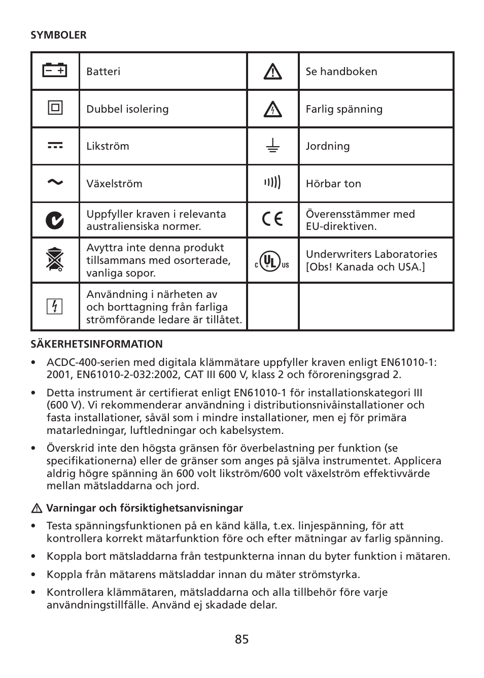 Amprobe ACDC-400 Digital-Clamp-On-Multimeter User Manual | Page 86 / 98