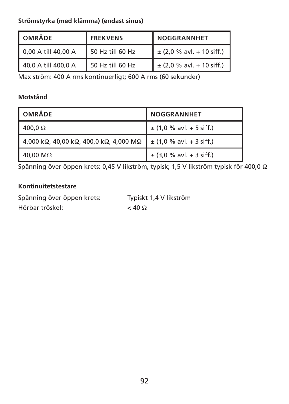 Amprobe ACDC-400 Digital-Clamp-On-Multimeter User Manual | Page 93 / 98