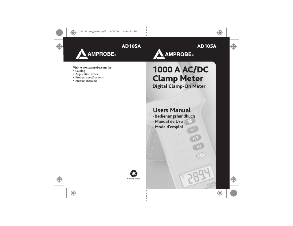 Amprobe AD105A Clamp-Meter User Manual | Page 34 / 34